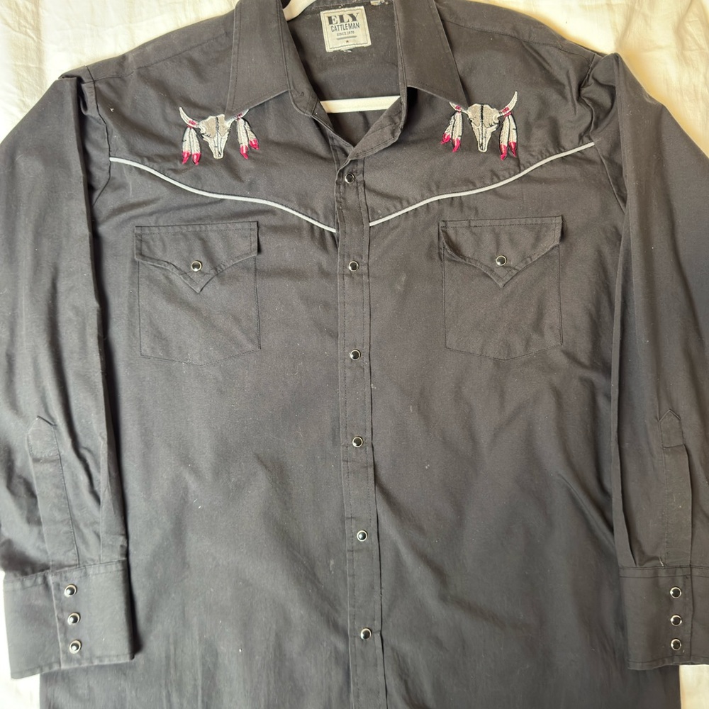 Ely Cattleman Black Western Shirt with Embroidery